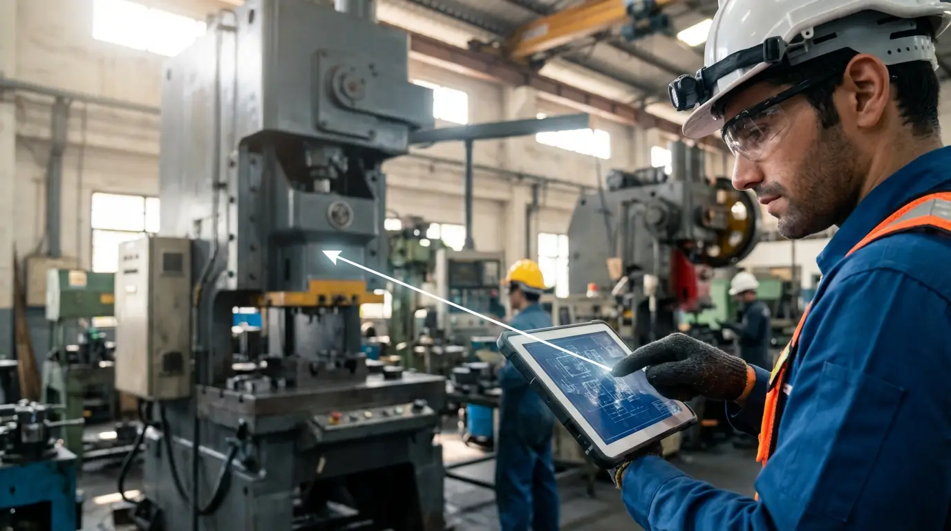 инженер проверяет чертеж на заводе